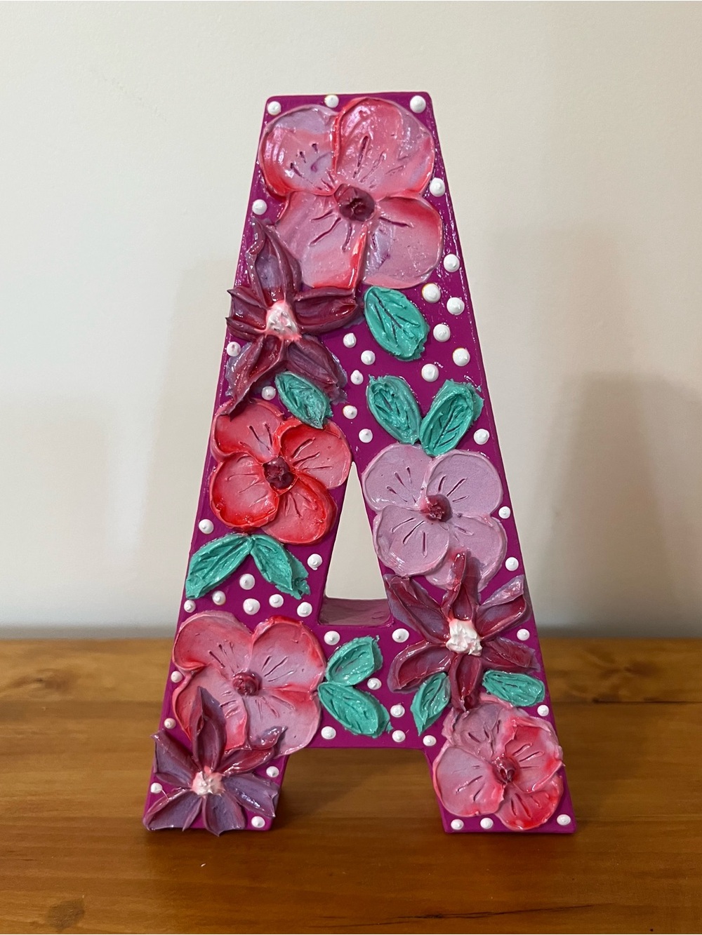 Handcrafted Floral Letter “A” Wall Décor – Textured Acrylic Mixed Media Monogram